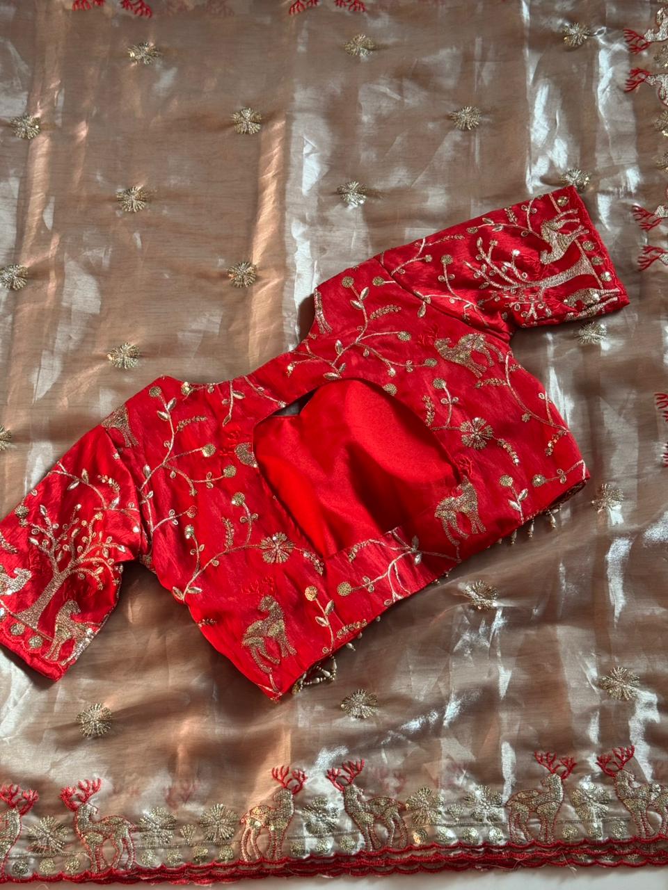 Contemporary Wedding Wear Satin Silk Sequence n Cut Work Embroidery Border Designer Saree With Unstitched Blouse Piece