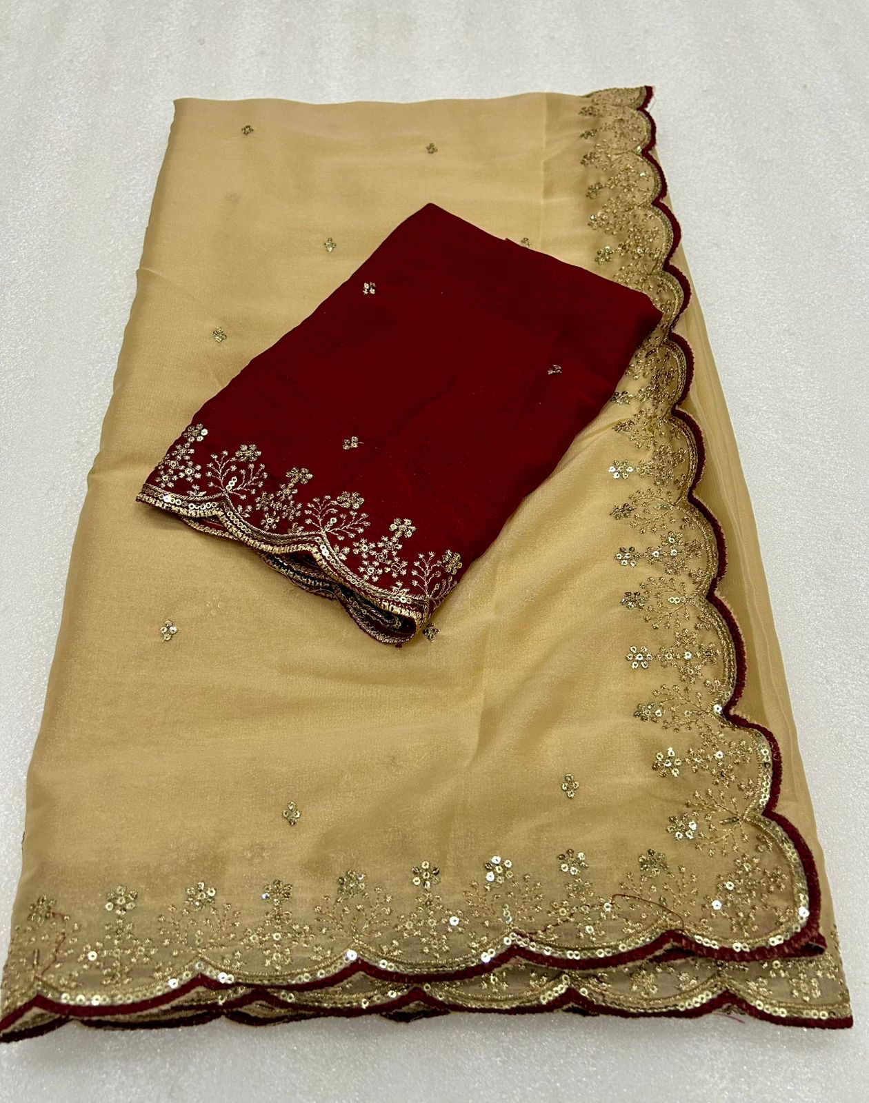 Opulent Wedding Wear Georgette Sequence Work Designer Saree With Contrast Blouse Piece