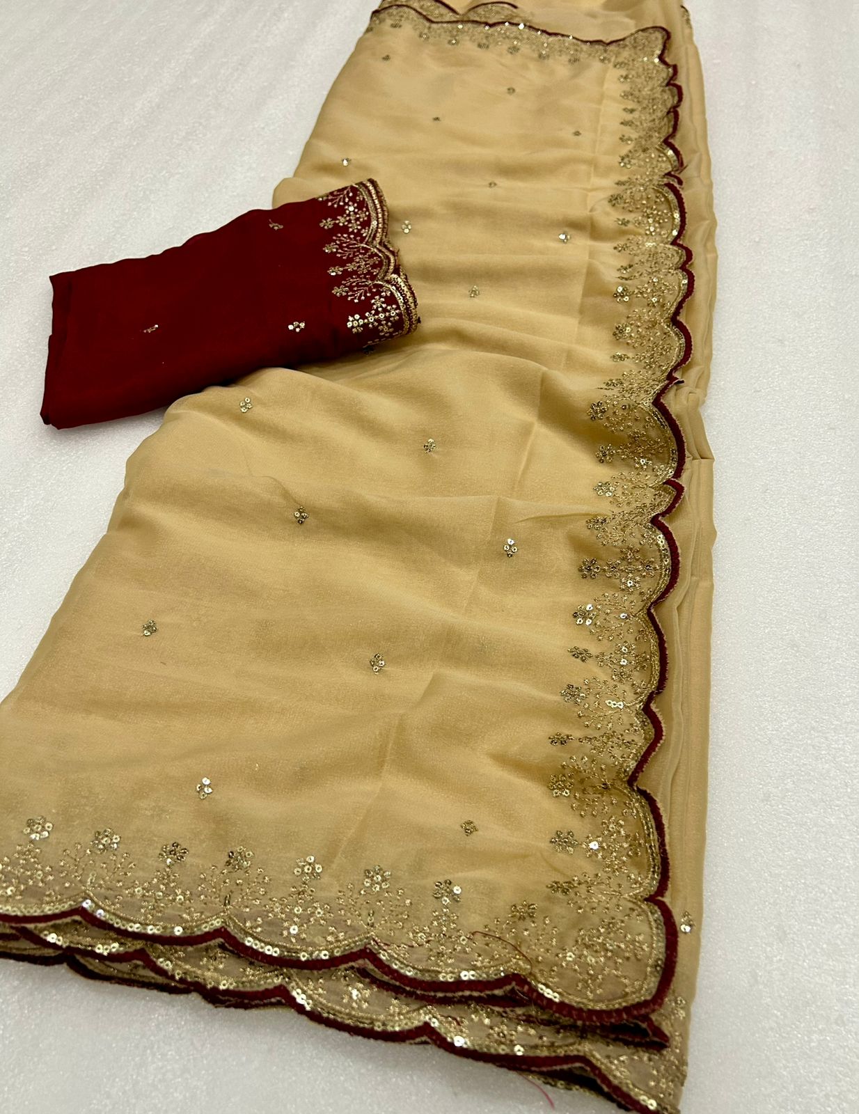 Opulent Wedding Wear Georgette Sequence Work Designer Saree With Contrast Blouse Piece