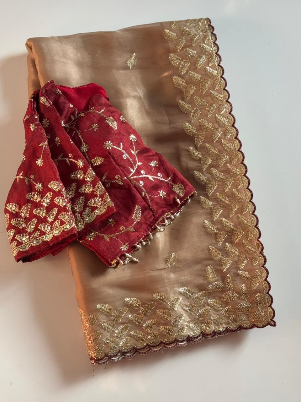Mellifluous Function Wear Satin Silk Sequence n Cut Work Embroidery Border Designer Saree With Unstitched Blouse Piece