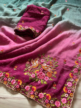 Load image into Gallery viewer, Adorning Festive Wear Double Shaded Crush Silk Embroidery n Cut Work Border Saree With Elegant Blouse Piece
