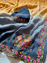 Load image into Gallery viewer, Adorning Festive Wear Double Shaded Crush Silk Embroidery n Cut Work Border Saree With Elegant Blouse Piece
