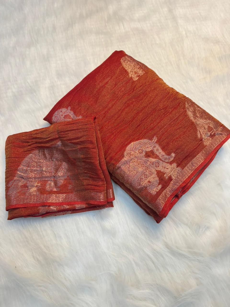 Gorgeous Party Wear Viscose Tissue Weaving Silk Zari Work Fancy Designer Saree With Blouse