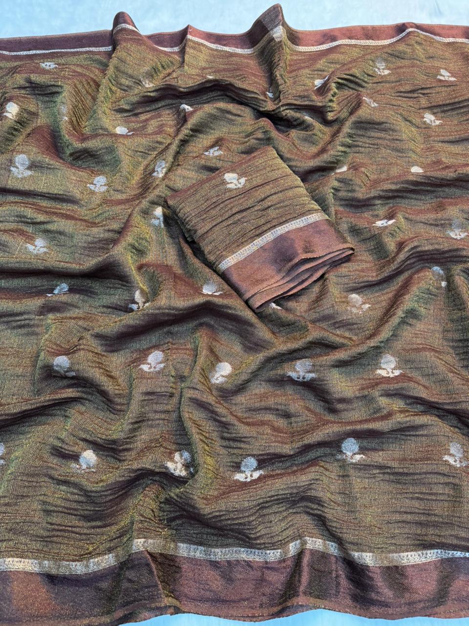 Marvellous Wedding Wear Viscose Tissue Weaving Silk Zari Work Fancy Designer Saree With Blouse