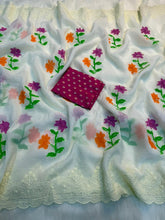 Load image into Gallery viewer, Charismatic Wedding Wear Soft Crunchy Silk Embroidery Thread Matching Work Saree With Contrast Blouse Piece
