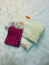 Load image into Gallery viewer, Charismatic Wedding Wear Soft Crunchy Silk Embroidery Thread Matching Work Saree With Contrast Blouse Piece
