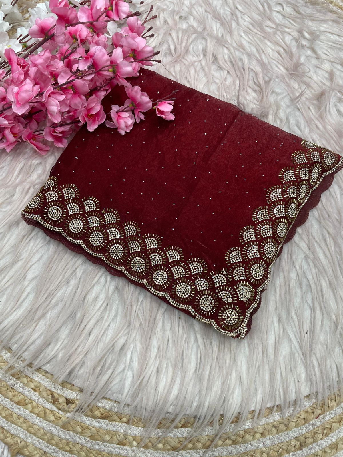 Mellifluous Party Wear Space Silk Jarkhan Heavy Diamond Work Fancy Designer Saree With Blouse