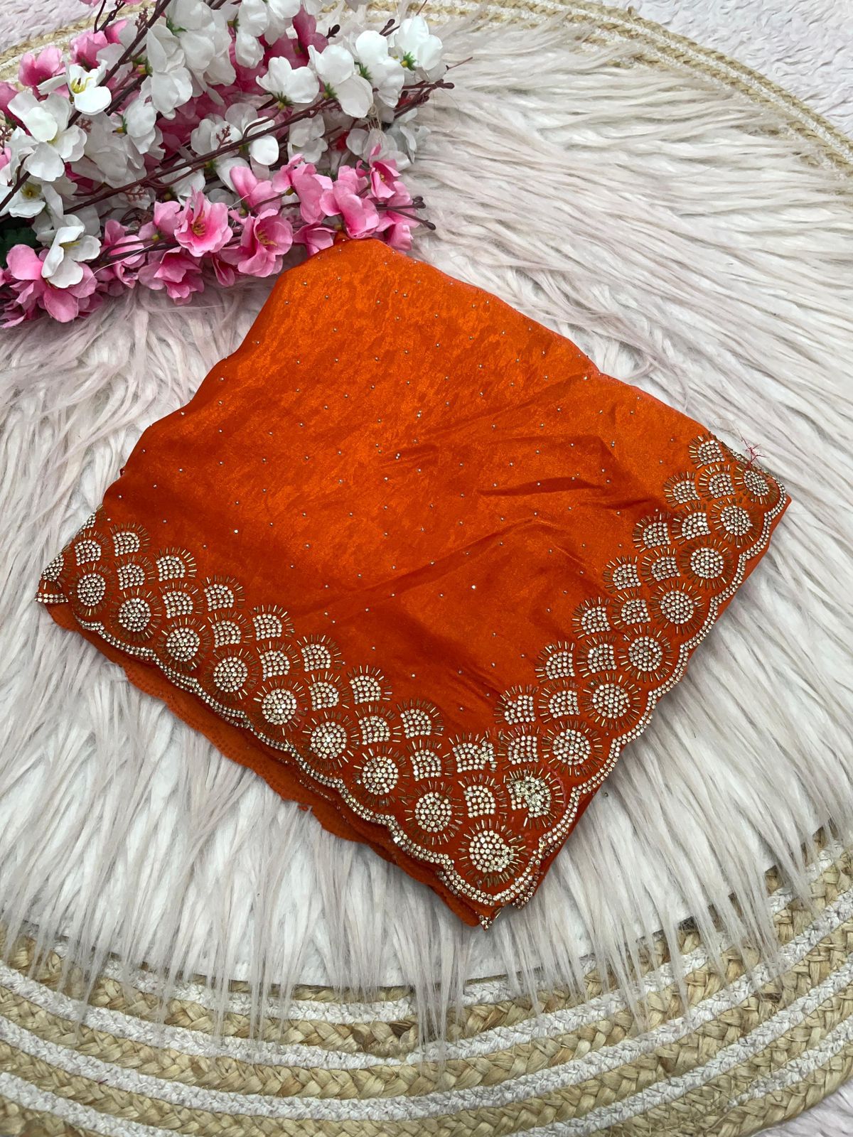 Mellifluous Party Wear Space Silk Jarkhan Heavy Diamond Work Fancy Designer Saree With Blouse