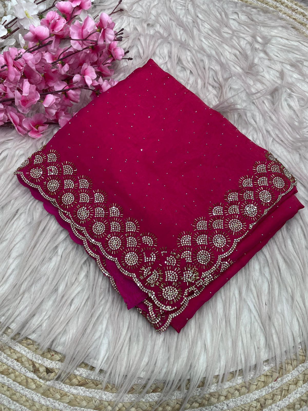 Mellifluous Party Wear Space Silk Jarkhan Heavy Diamond Work Fancy Designer Saree With Blouse