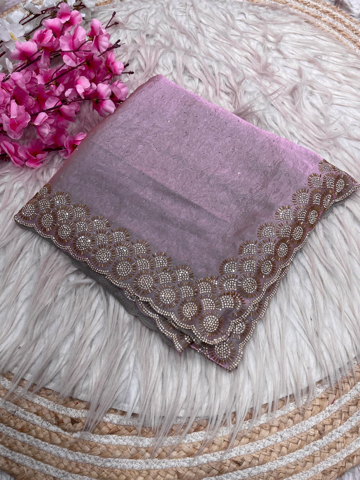 Mellifluous Party Wear Space Silk Jarkhan Heavy Diamond Work Fancy Designer Saree With Blouse