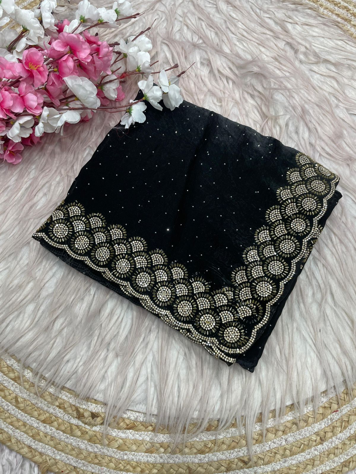 Mellifluous Party Wear Space Silk Jarkhan Heavy Diamond Work Fancy Designer Saree With Blouse