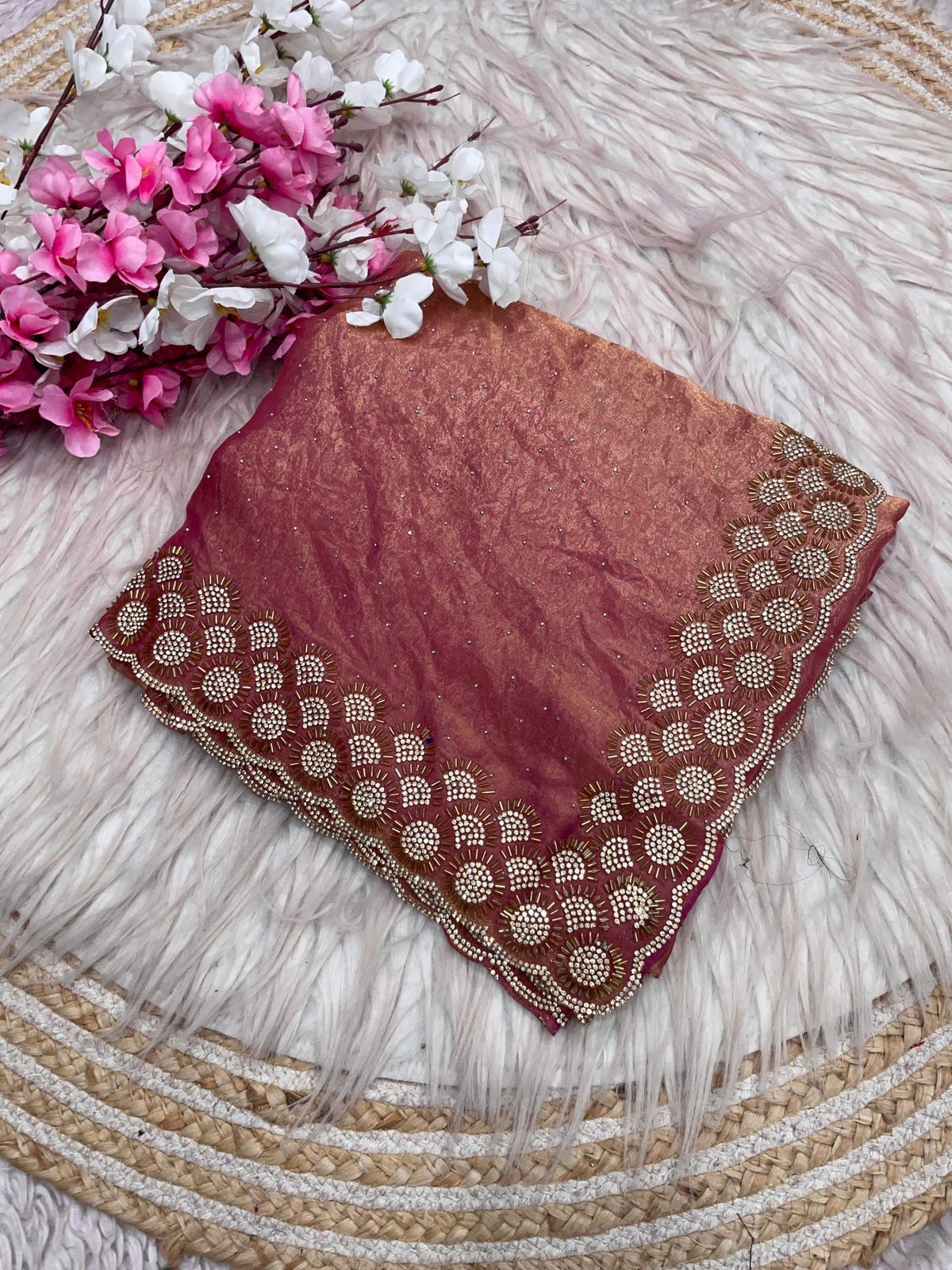 Mellifluous Party Wear Space Silk Jarkhan Heavy Diamond Work Fancy Designer Saree With Blouse