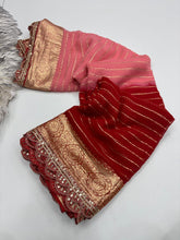 Load image into Gallery viewer, Marvellous Wedding Wear Red n Peach Pedding Color Viscose Georgette Jacquard Weaving Work Lace Border Designer Saree
