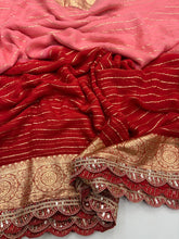 Load image into Gallery viewer, Marvellous Wedding Wear Red n Peach Pedding Color Viscose Georgette Jacquard Weaving Work Lace Border Designer Saree
