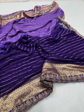 Load image into Gallery viewer, Graceful Wedding Wear Purple Pedding Color Viscose Georgette Jacquard Weaving Work Lace Border Designer Saree
