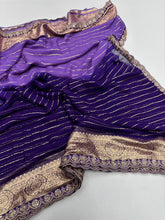 Load image into Gallery viewer, Graceful Wedding Wear Purple Pedding Color Viscose Georgette Jacquard Weaving Work Lace Border Designer Saree
