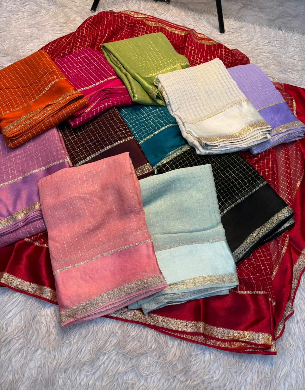 Glorious Party Wear Pure Viscose Georgette With Satin Border Small Chex Fancy Designer Saree For Women