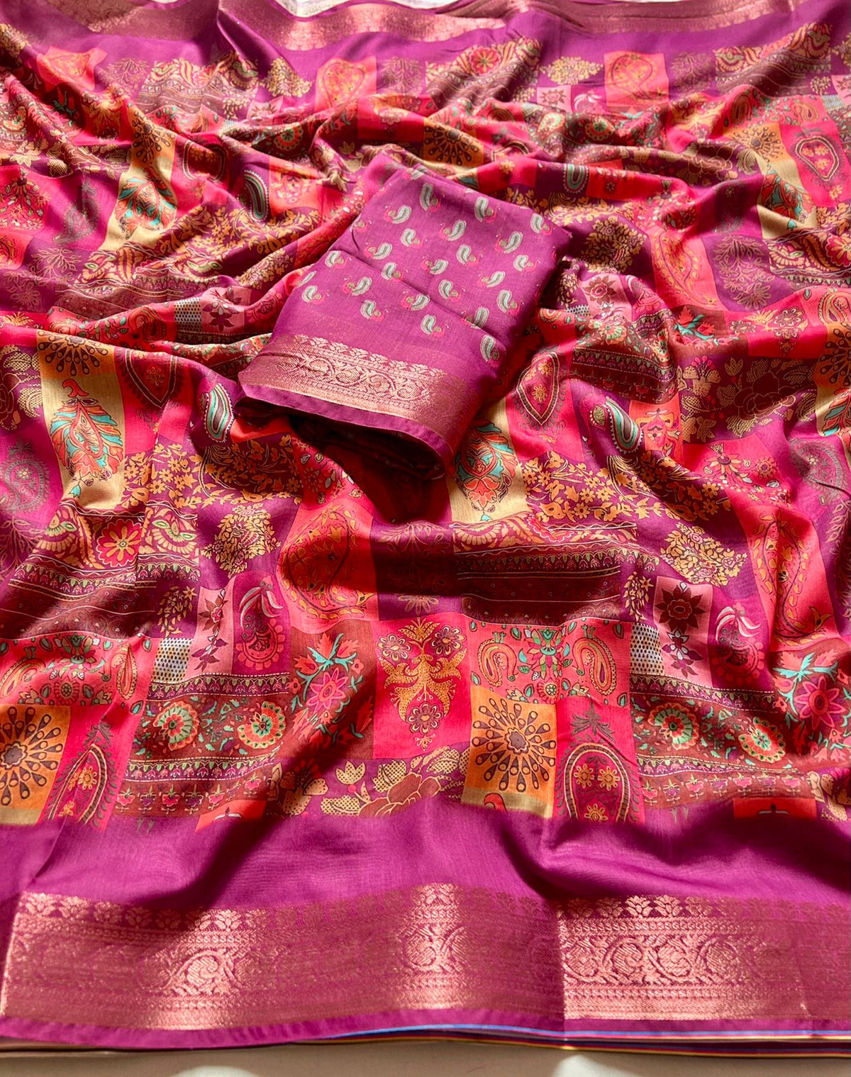 Blooming Festive Wear Soft Cotton Digital Print Jacquard Border Fancy Designer Saree With Blouse Piece