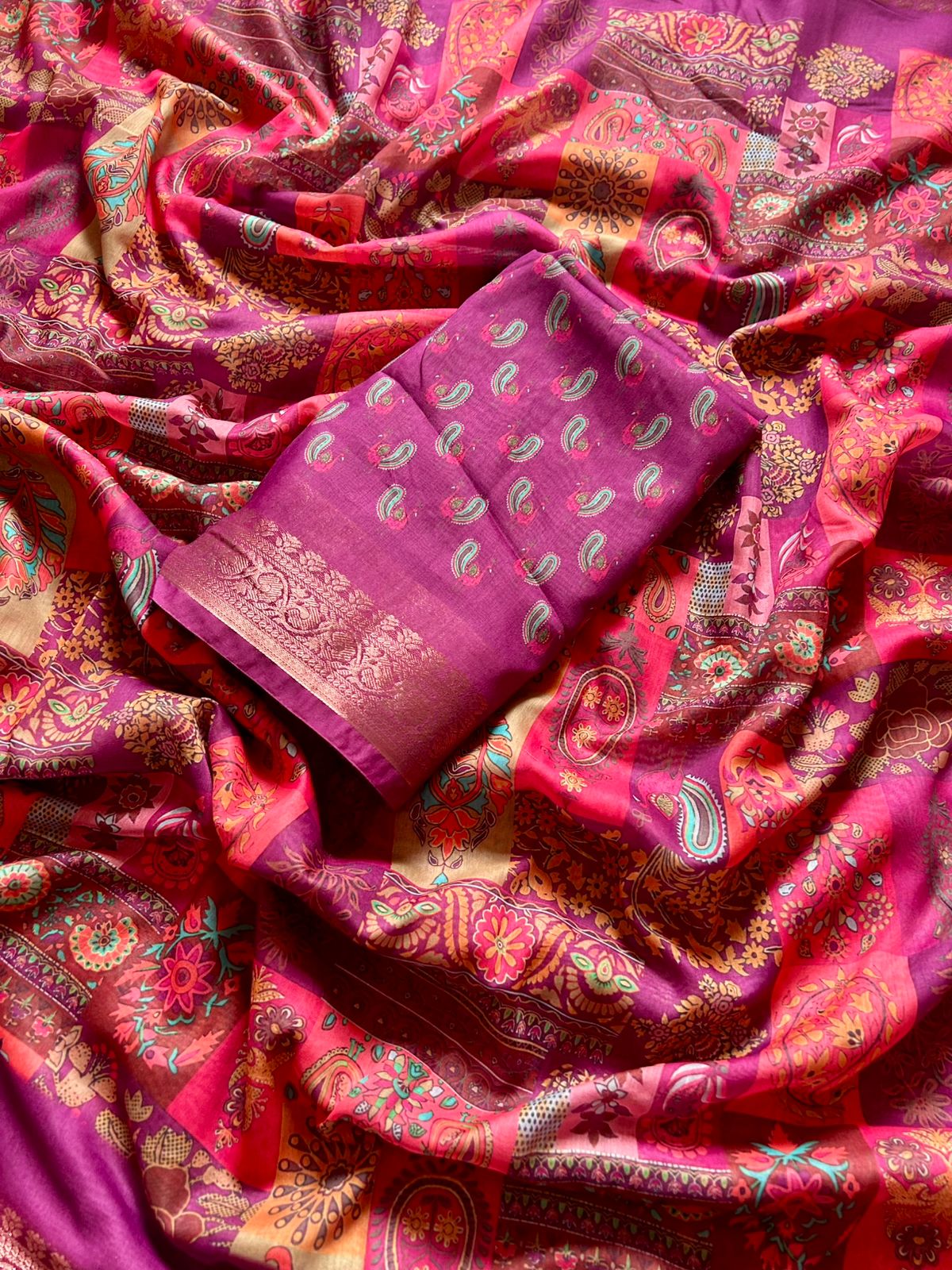 Blooming Festive Wear Soft Cotton Digital Print Jacquard Border Fancy Designer Saree With Blouse Piece