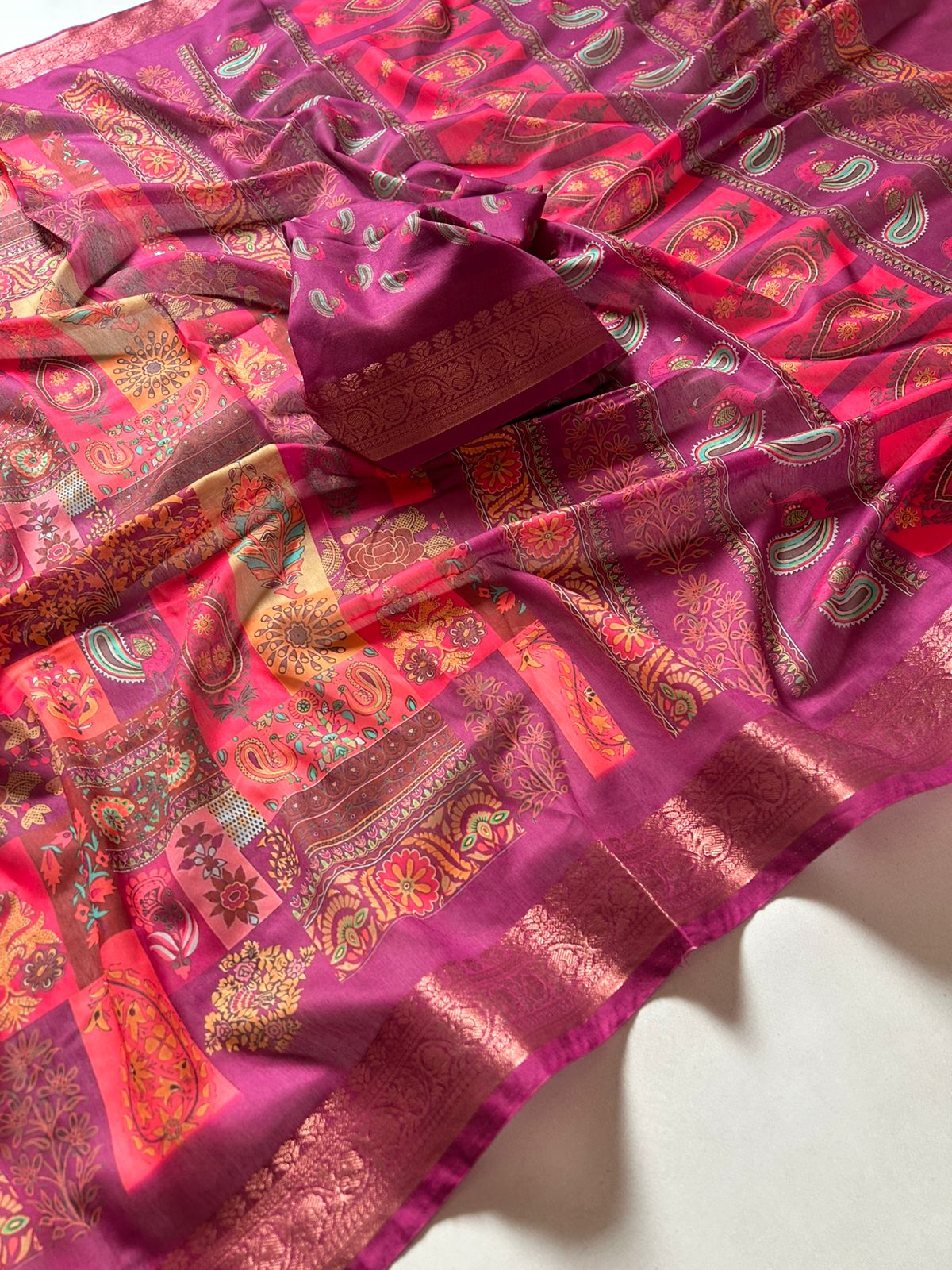 Blooming Festive Wear Soft Cotton Digital Print Jacquard Border Fancy Designer Saree With Blouse Piece