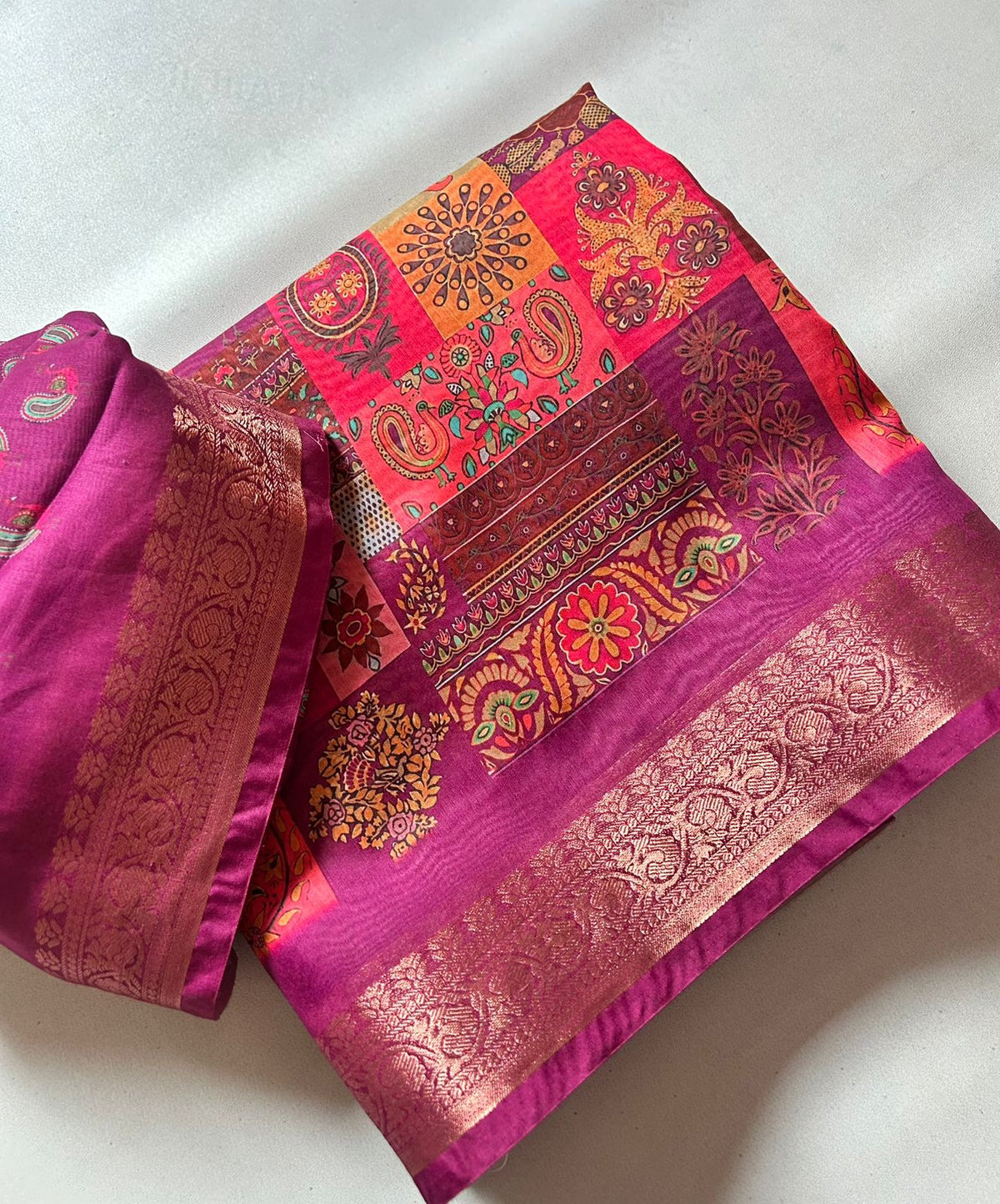 Blooming Festive Wear Soft Cotton Digital Print Jacquard Border Fancy Designer Saree With Blouse Piece