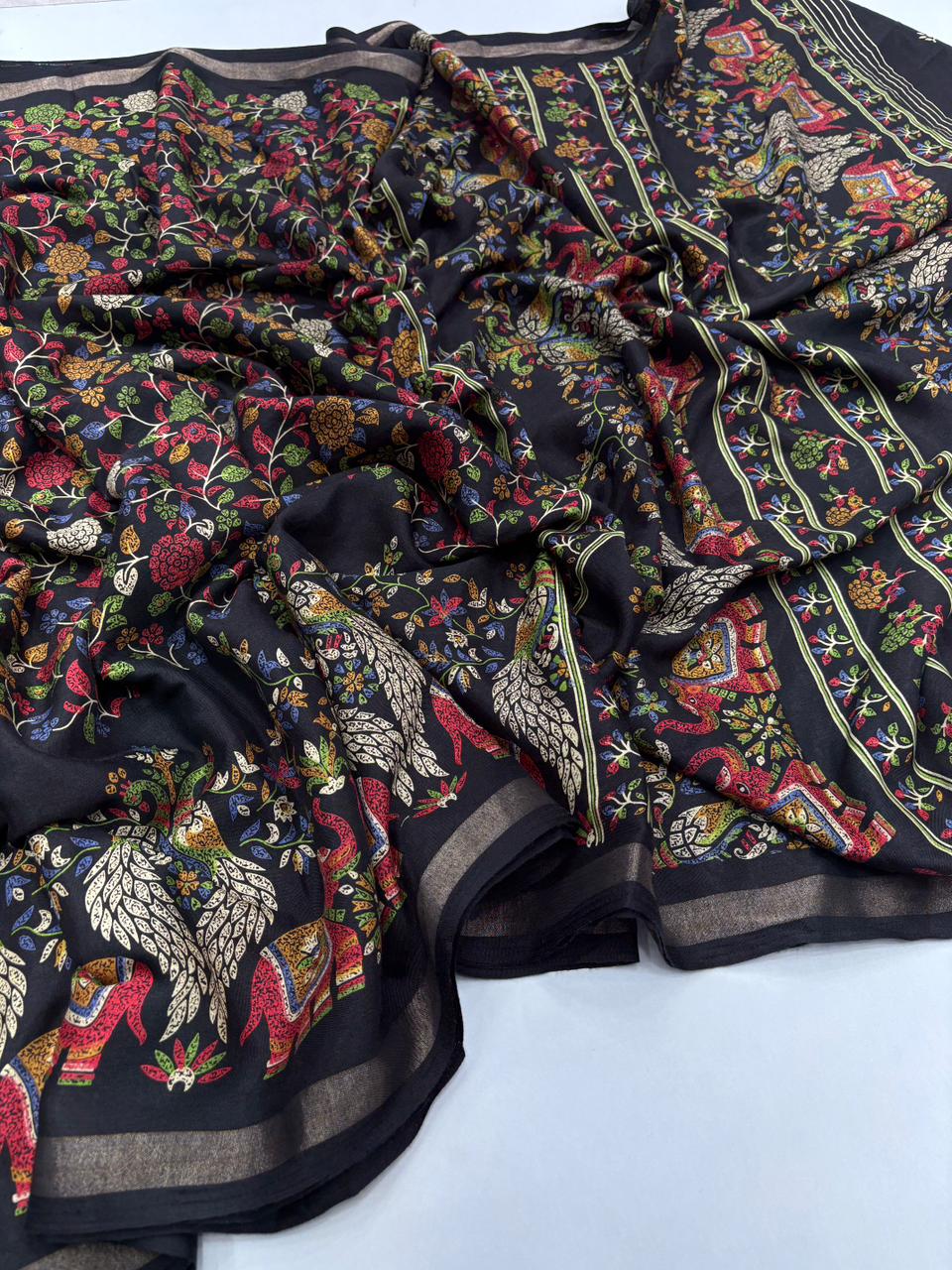 Admirable Party Wear Pure Soft Kashmiri Cotton Silk Designer Printed n Rich Pallu Saree With Blouse Piece
