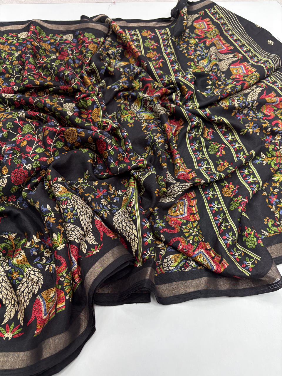 Admirable Party Wear Pure Soft Kashmiri Cotton Silk Designer Printed n Rich Pallu Saree With Blouse Piece