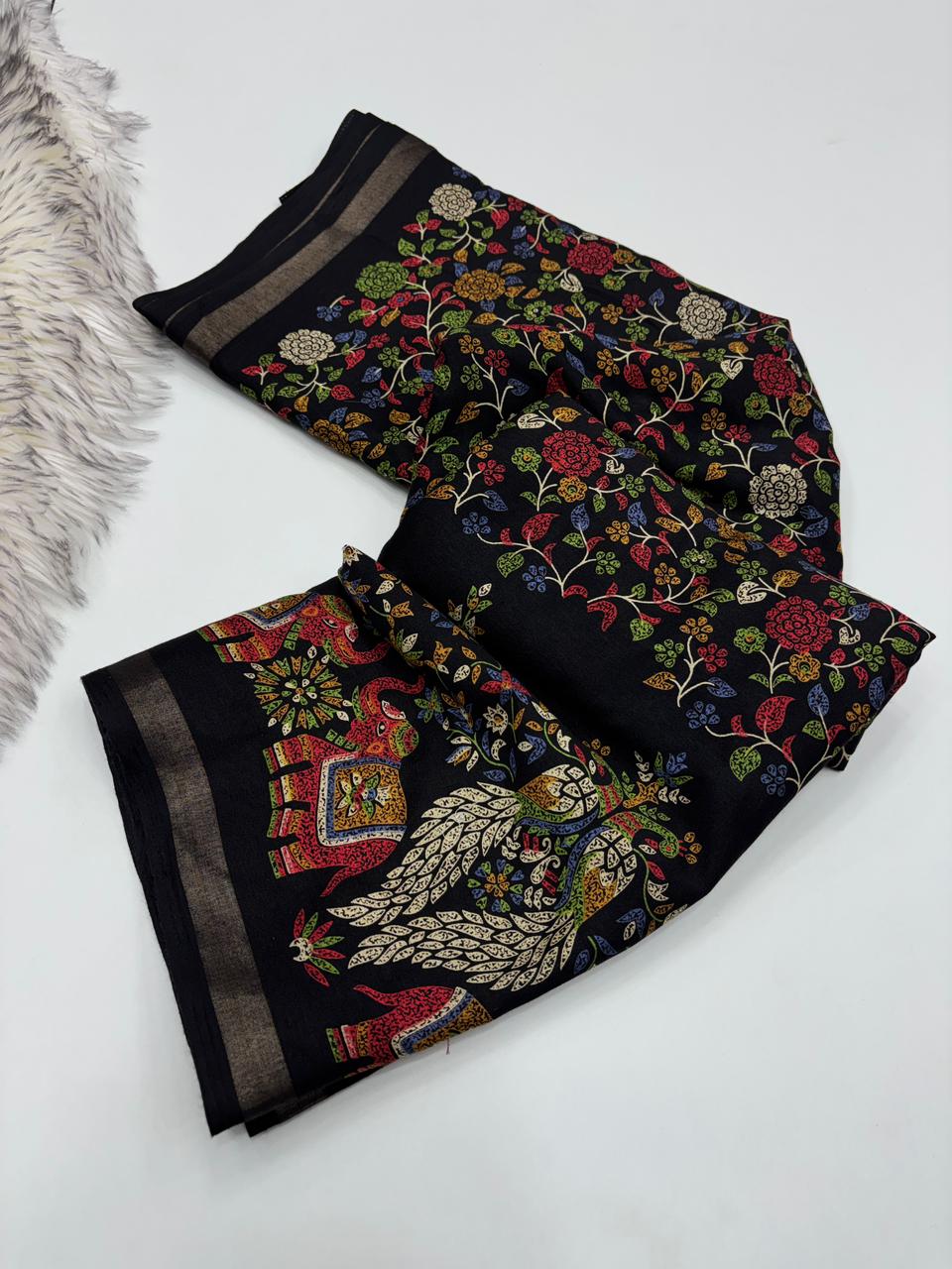 Admirable Party Wear Pure Soft Kashmiri Cotton Silk Designer Printed n Rich Pallu Saree With Blouse Piece