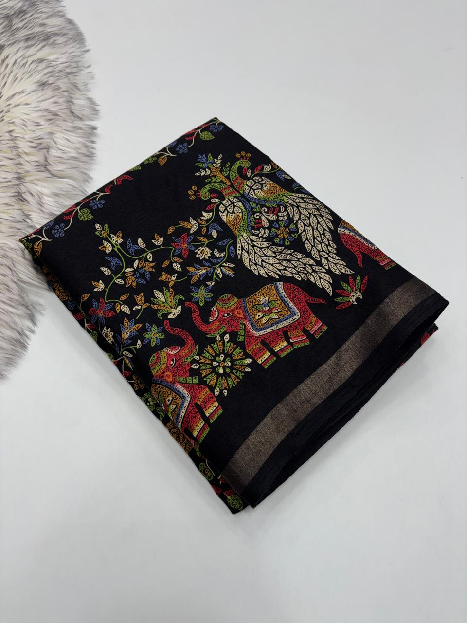 Admirable Party Wear Pure Soft Kashmiri Cotton Silk Designer Printed n Rich Pallu Saree With Blouse Piece