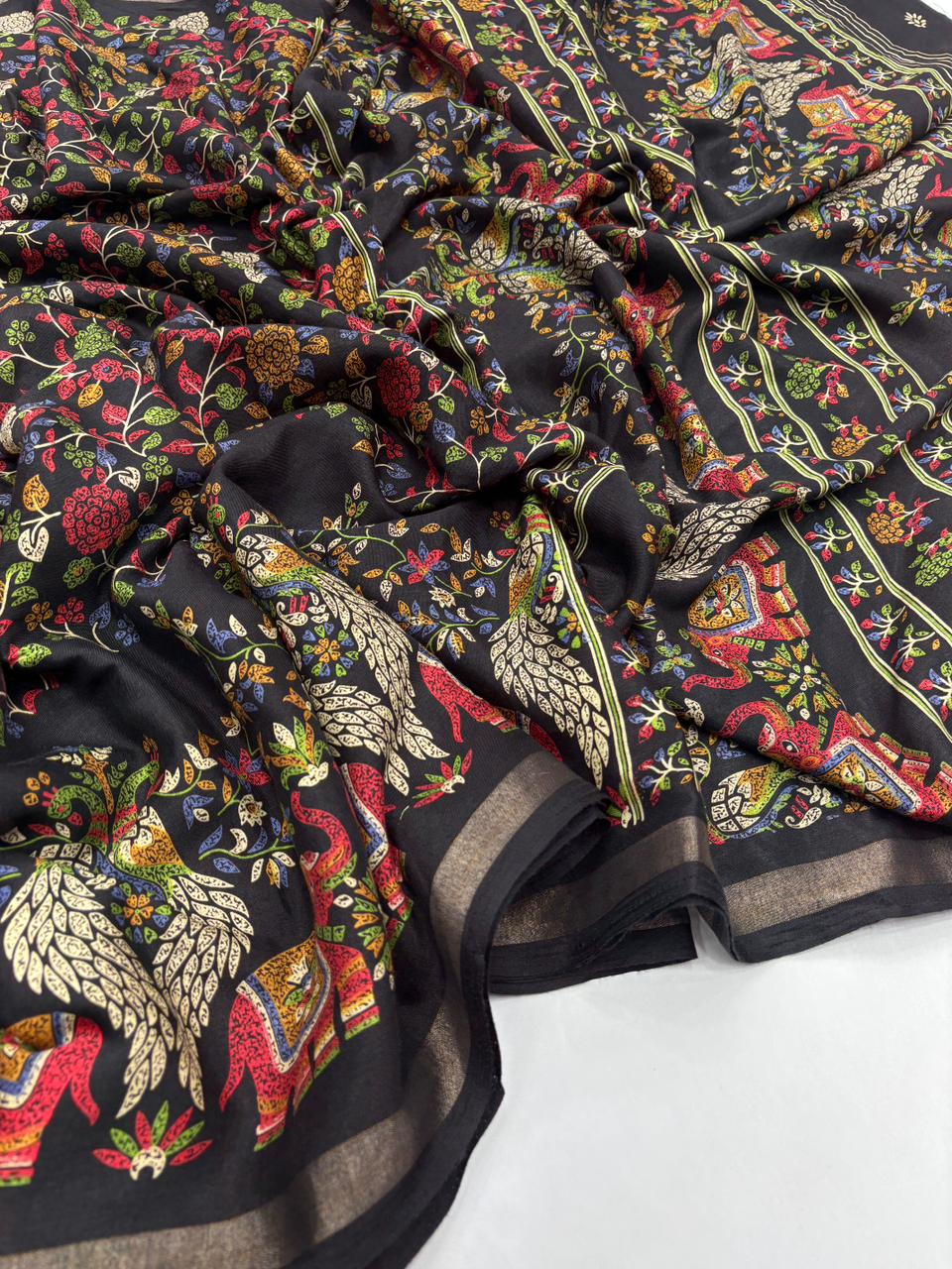 Admirable Party Wear Pure Soft Kashmiri Cotton Silk Designer Printed n Rich Pallu Saree With Blouse Piece