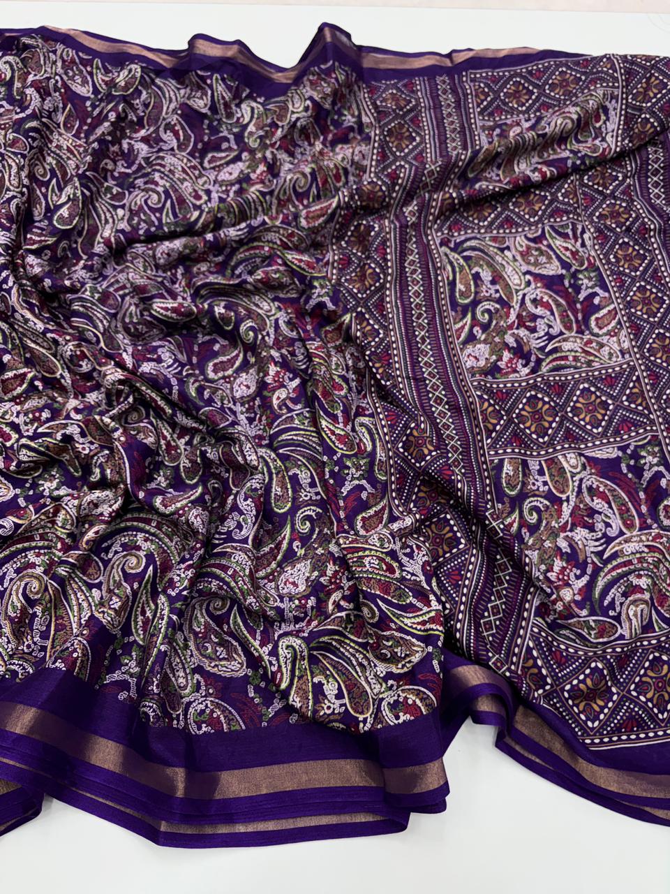 Excellent Party Wear Pure Soft Kashmiri Cotton Silk Designer Printed n Rich Pallu Saree With Blouse Piece