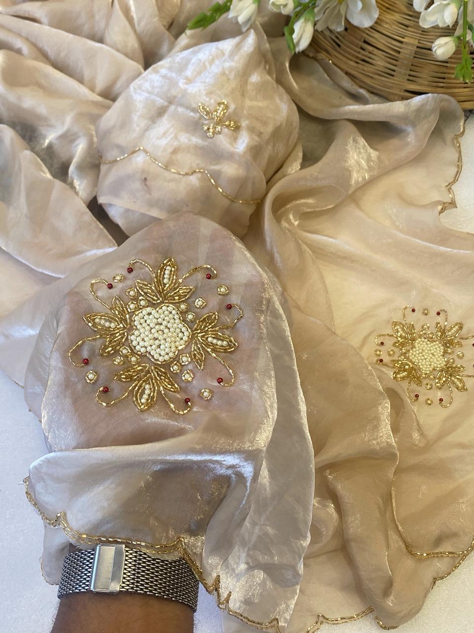 Groovy Party Wear Soft Silk Handwork Fancy Designer Saree With Blissful Blouse Piece