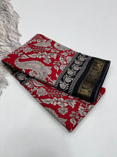 Load image into Gallery viewer, Artistic Function Wear Pure Soft Dola Silk Designer Print Mangalkari Border Fancy Saree With Elegant Blouse Piece
