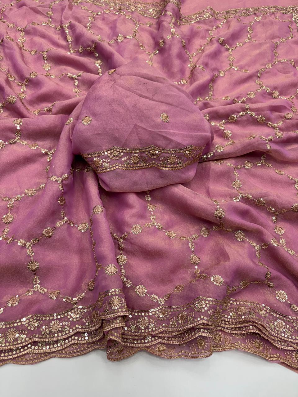 Delightful Function Wear Soft Silk Embriodery n Stunning Cut Work Fancy Saree With Adorned Blouse Piece