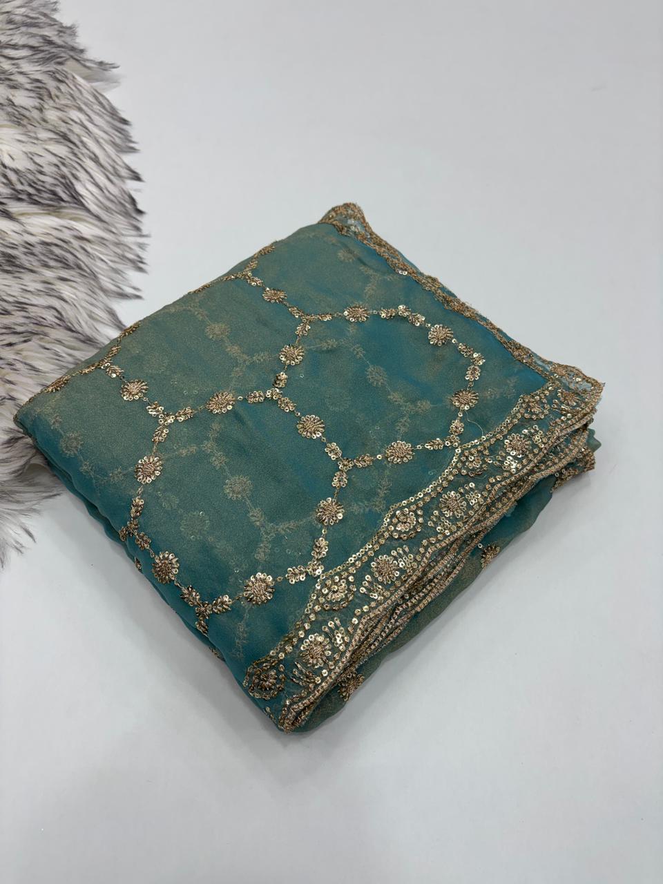 Delightful Function Wear Soft Silk Embriodery n Stunning Cut Work Fancy Saree With Adorned Blouse Piece