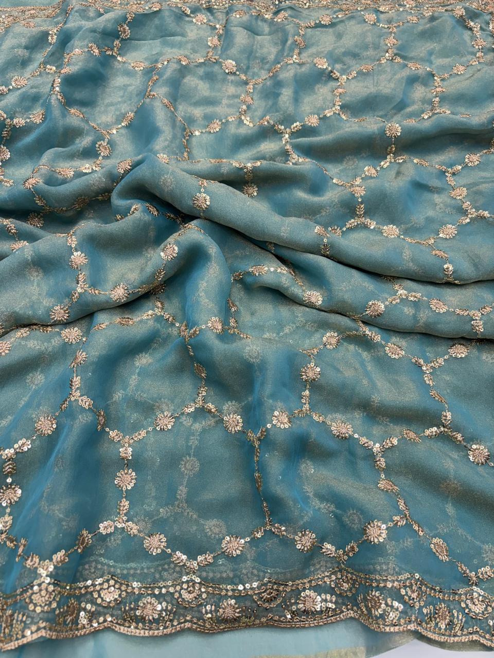 Delightful Function Wear Soft Silk Embriodery n Stunning Cut Work Fancy Saree With Adorned Blouse Piece