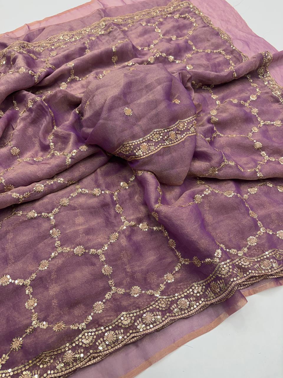 Delightful Function Wear Soft Silk Embriodery n Stunning Cut Work Fancy Saree With Adorned Blouse Piece