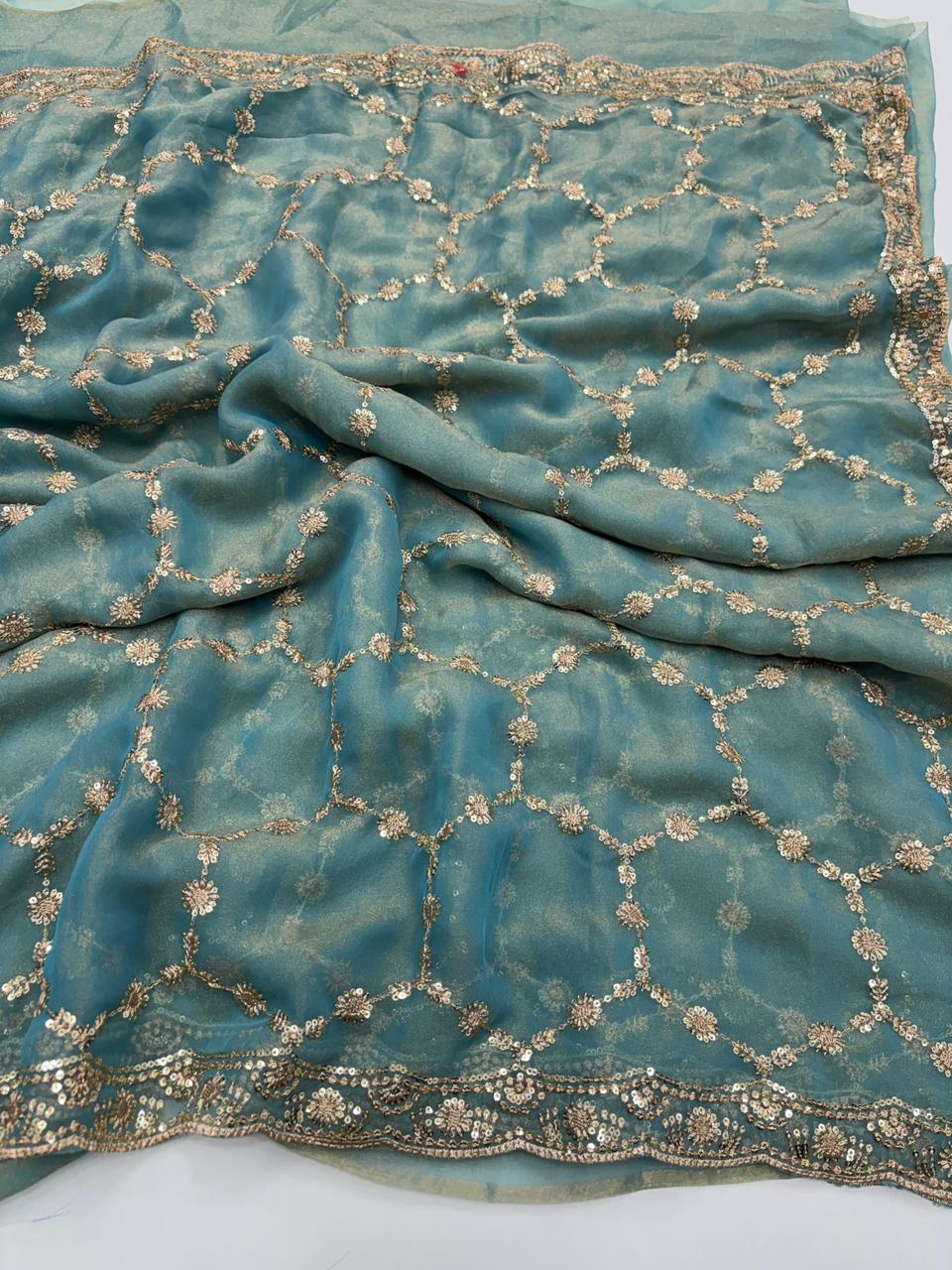 Delightful Function Wear Soft Silk Embriodery n Stunning Cut Work Fancy Saree With Adorned Blouse Piece