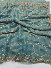 Load image into Gallery viewer, Delightful Function Wear Soft Silk Embriodery n Stunning Cut Work Fancy Saree With Adorned Blouse Piece
