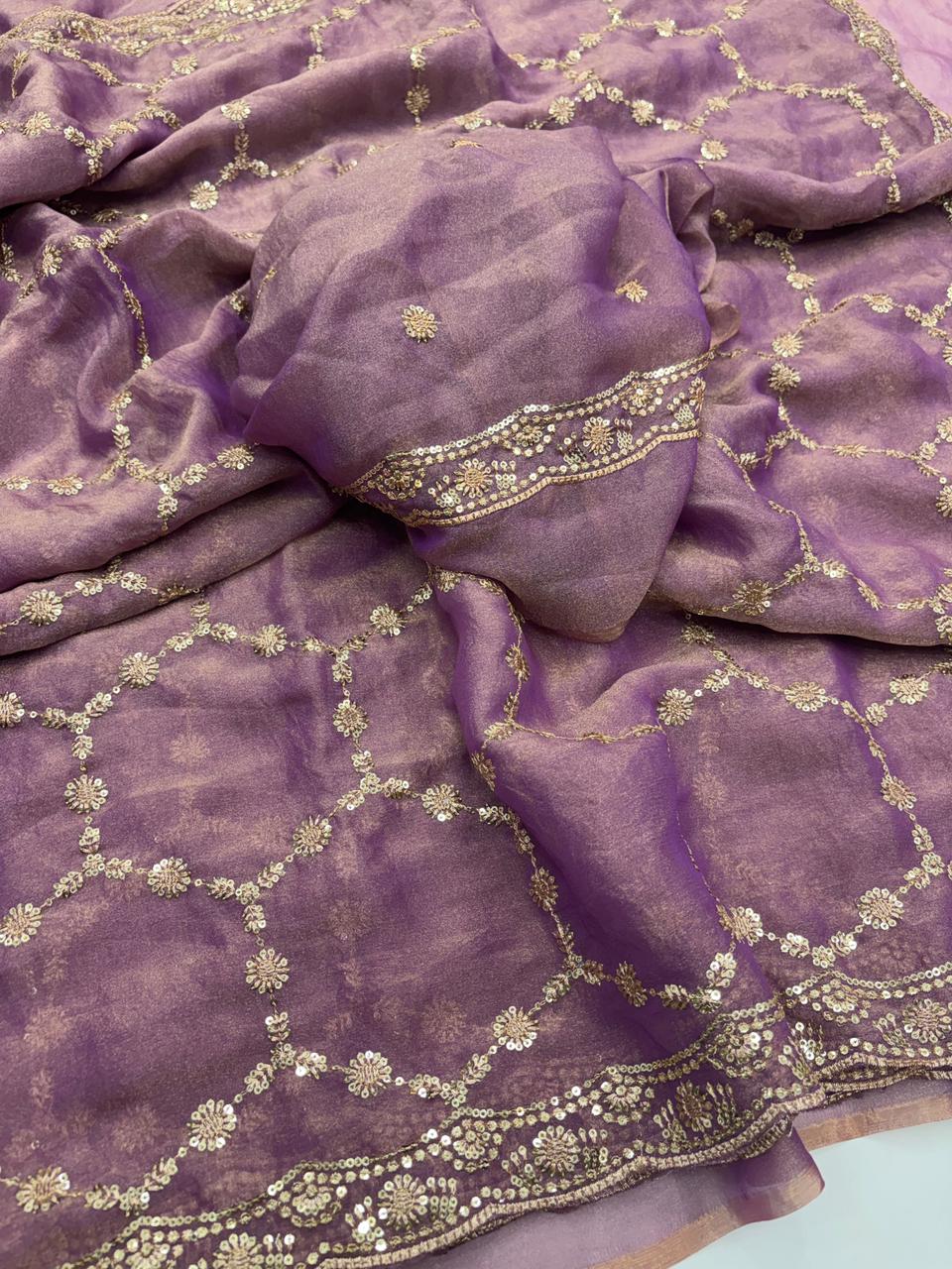 Delightful Function Wear Soft Silk Embriodery n Stunning Cut Work Fancy Saree With Adorned Blouse Piece