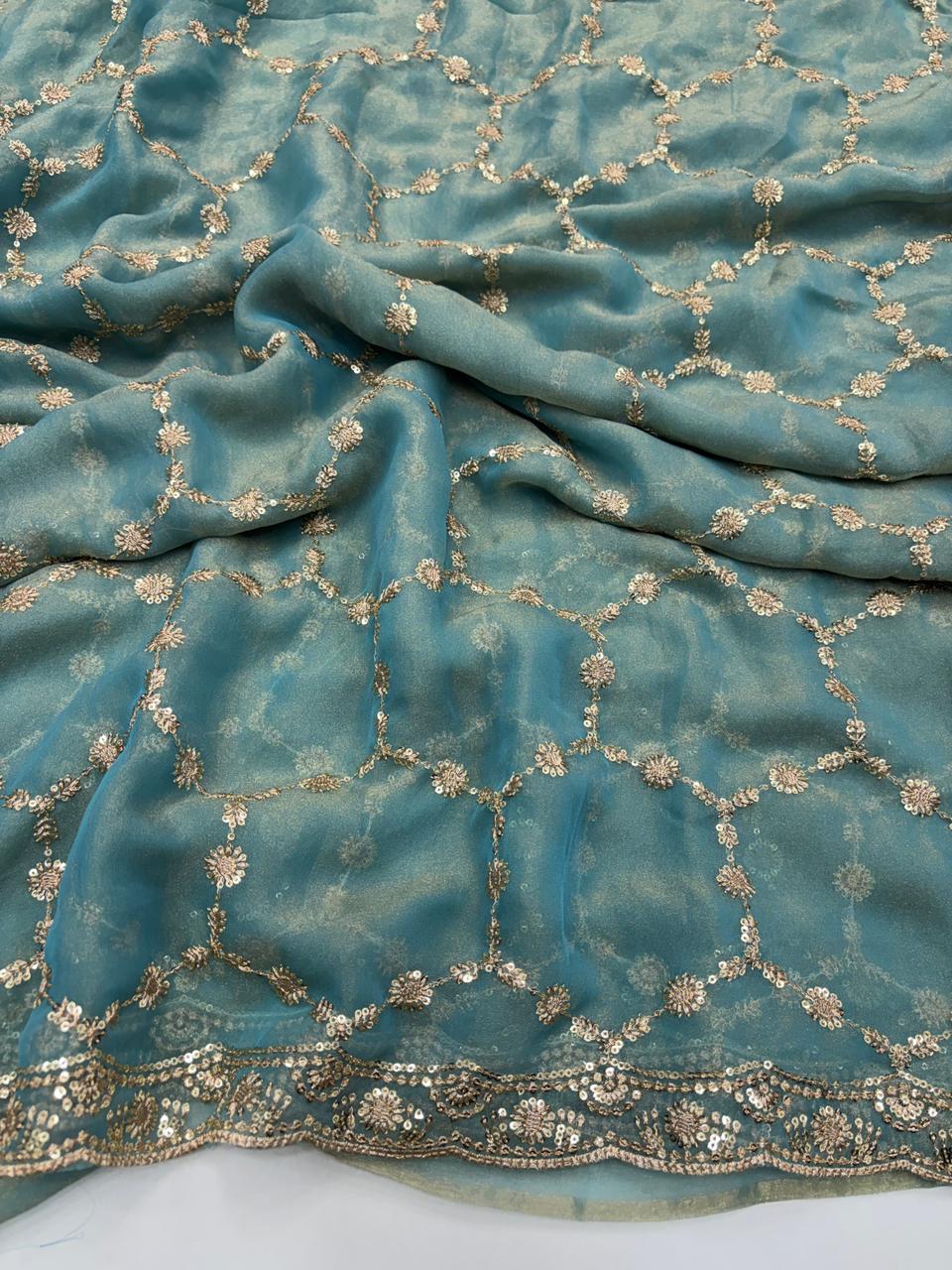Delightful Function Wear Soft Silk Embriodery n Stunning Cut Work Fancy Saree With Adorned Blouse Piece