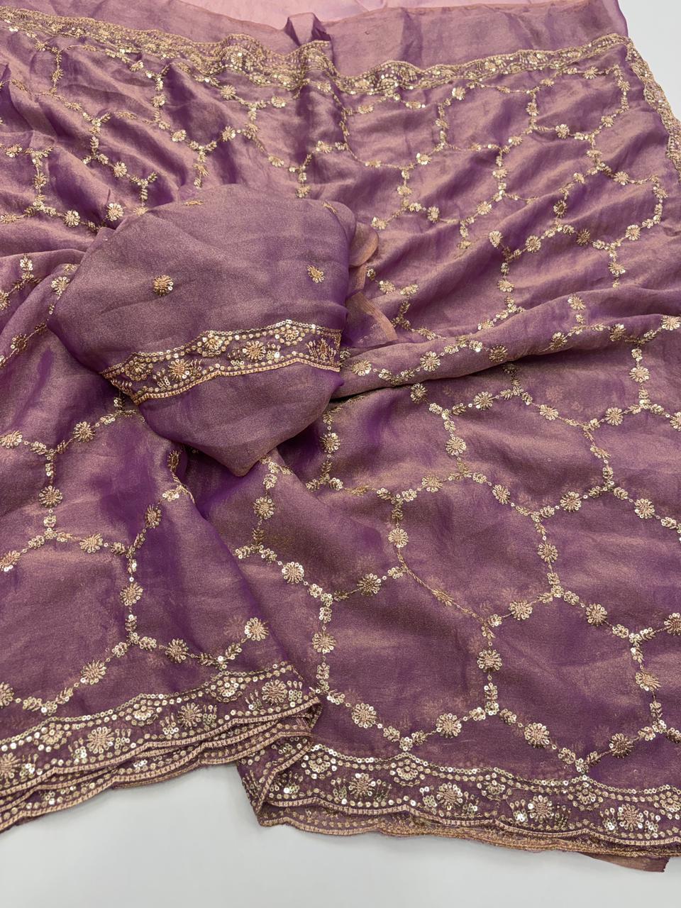 Delightful Function Wear Soft Silk Embriodery n Stunning Cut Work Fancy Saree With Adorned Blouse Piece