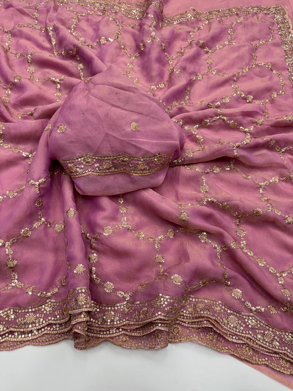 Delightful Function Wear Soft Silk Embriodery n Stunning Cut Work Fancy Saree With Adorned Blouse Piece