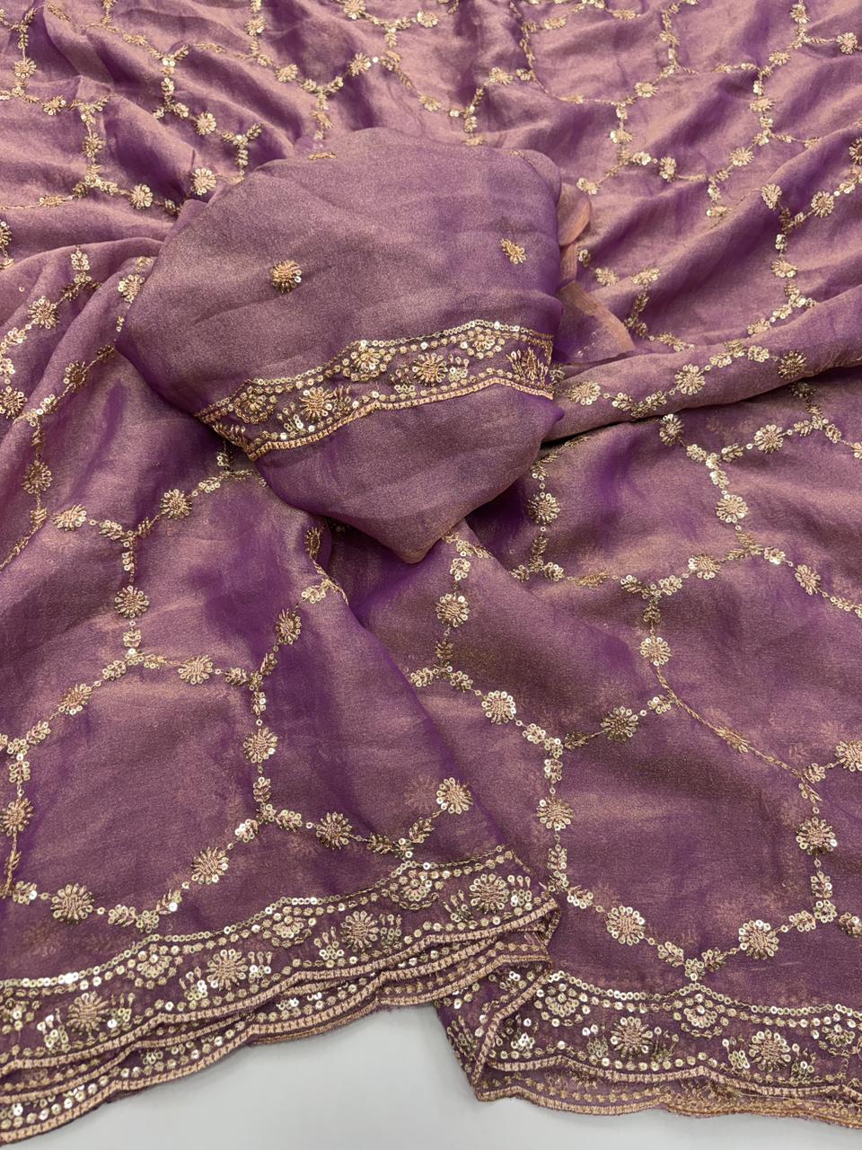 Delightful Function Wear Soft Silk Embriodery n Stunning Cut Work Fancy Saree With Adorned Blouse Piece