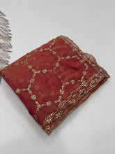 Load image into Gallery viewer, Delightful Function Wear Soft Silk Embriodery n Stunning Cut Work Fancy Saree With Adorned Blouse Piece
