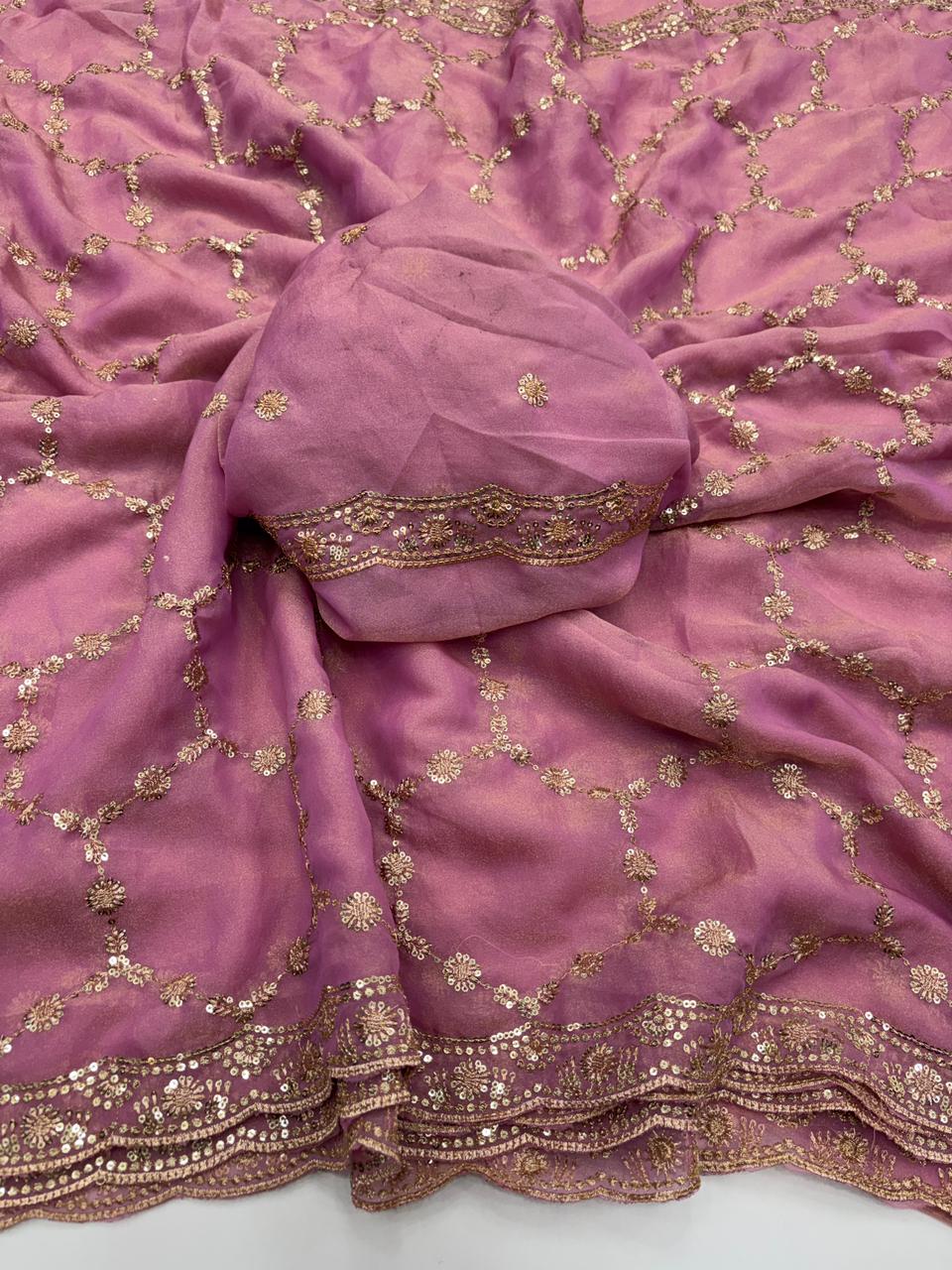 Delightful Function Wear Soft Silk Embriodery n Stunning Cut Work Fancy Saree With Adorned Blouse Piece