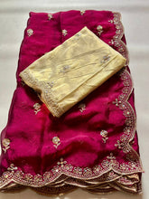 Load image into Gallery viewer, Adorable Wedding Wear Satin Silk Dual Shaded Sequence Work n Flower Butti Arco Border Desginer Saree For Ocassion
