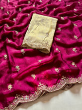 Load image into Gallery viewer, Adorable Wedding Wear Satin Silk Dual Shaded Sequence Work n Flower Butti Arco Border Desginer Saree For Ocassion
