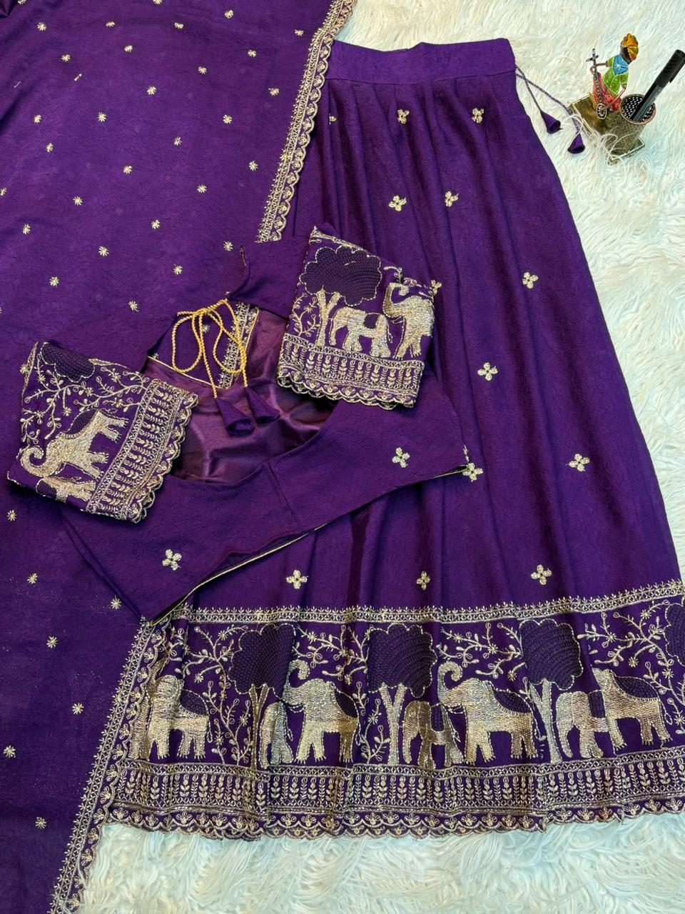 Attractive Festive Wear Crush Silk Embroidery Work Designer Lehenga Choli With Duppta
