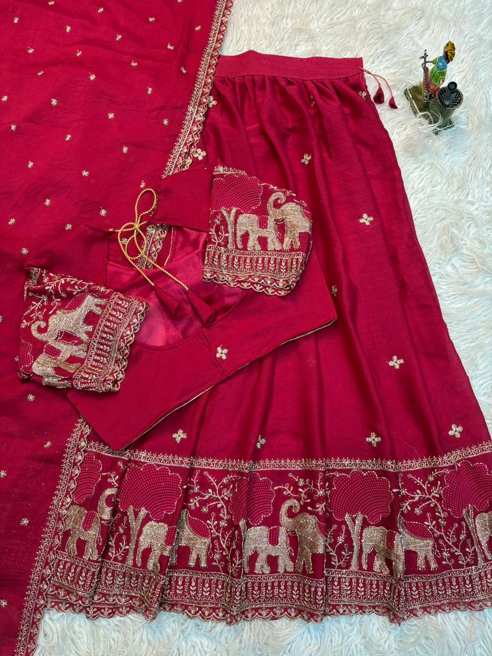 Attractive Festive Wear Crush Silk Embroidery Work Designer Lehenga Choli With Duppta
